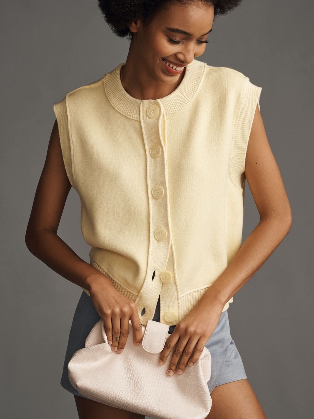 Maeve THE SUTTON COMPACT CARDIGAN SWEATER: VEST EDITION - Buttermilk Cream